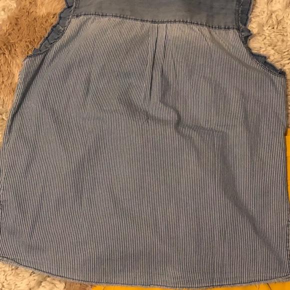 Denim Railroad Stripe Ruffle-Front Sleeveless Top - Picture 3 of 5